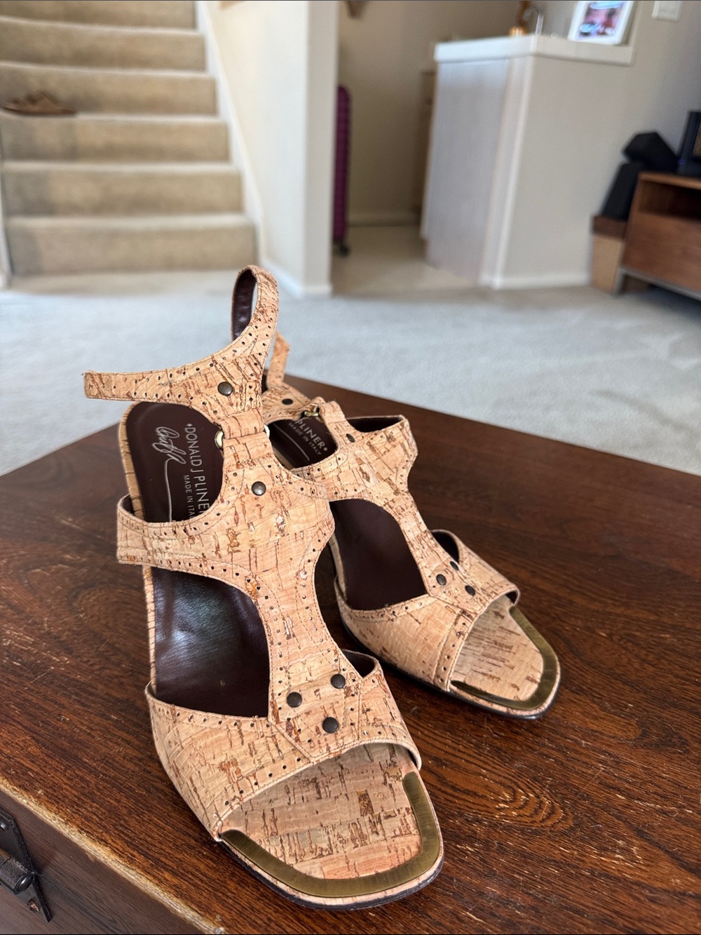 Donald J. Pliner Cork-Textured Strappy Heels in Natural Tan